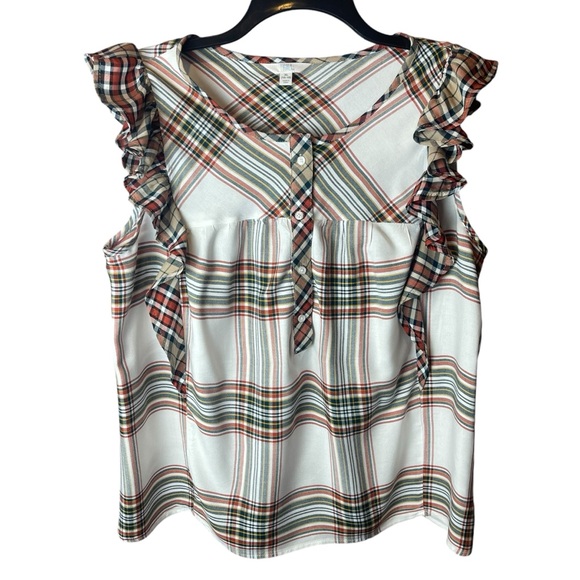Time and Tru Plaid Ruffle Sleeve Tank Top XL - Picture 1 of 11